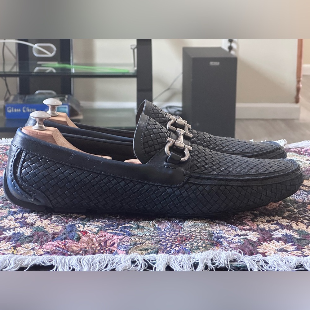 Salvatore Ferragamo Horse Bit Parigi Men’s Blue Woven Leather Loafer Size 13 D - Picture 7 of 15